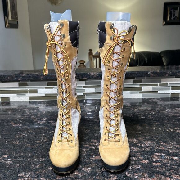 Timberland Womens Size 8 Wheat Tan Leather Lace Up Wedge Boots Tall 14.5” 23617M - Picture 9 of 16